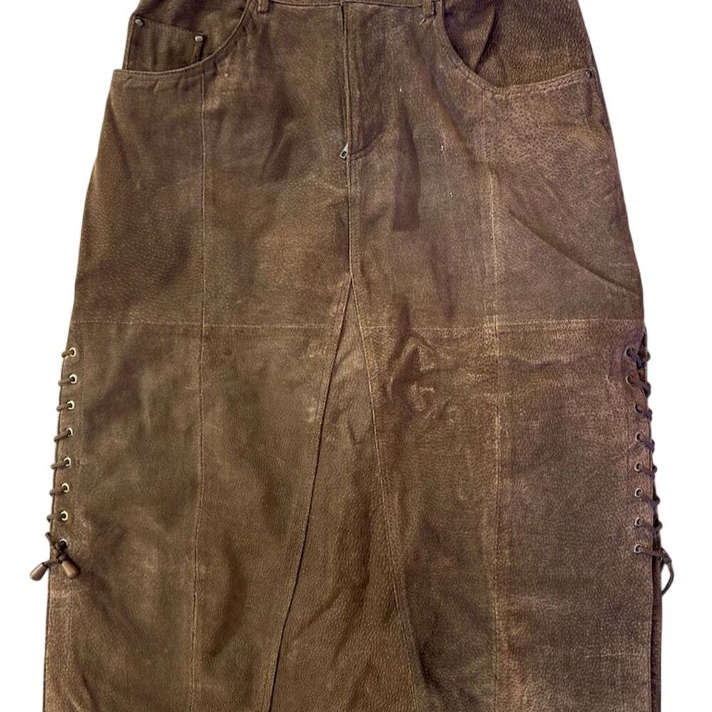 Jamie Nicole Women's XL Brown‎ Suede Lace-Up Knee Length Skirt